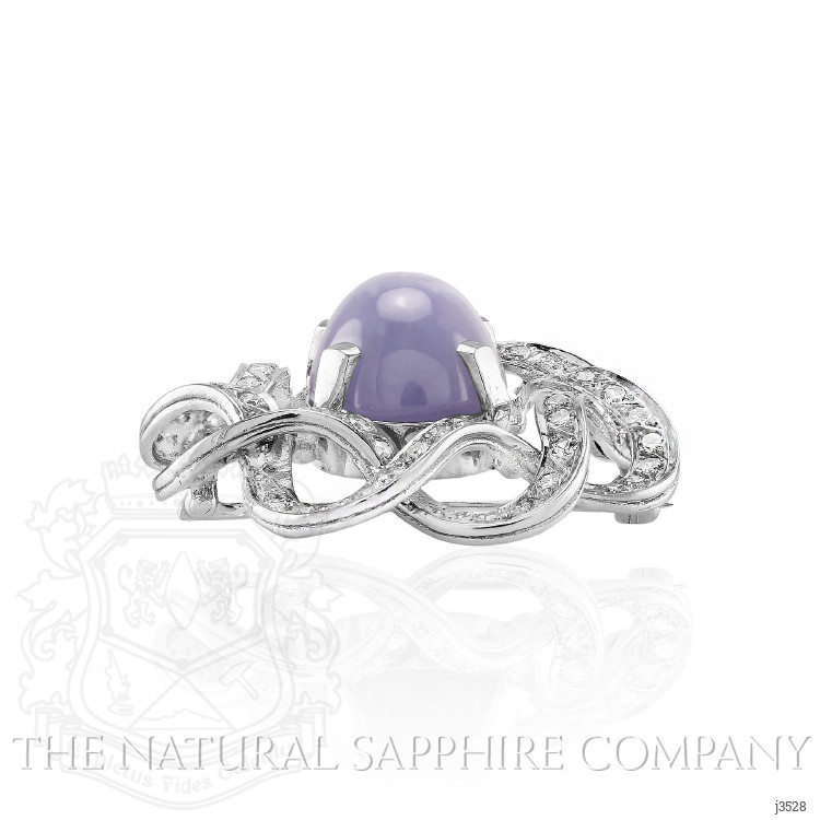 27.50 Ct. Bluish Purple Sapphire and Natural Diamond Accent Stones Brooch, 18K White Gold